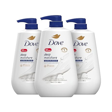 Dove Deep Moisture Body Wash 30.6 Fl Oz Pack of 3 with Pump, Luxurious Hydration for Dry Skin, Cleanser with 24hr Renewing MicroMoisture