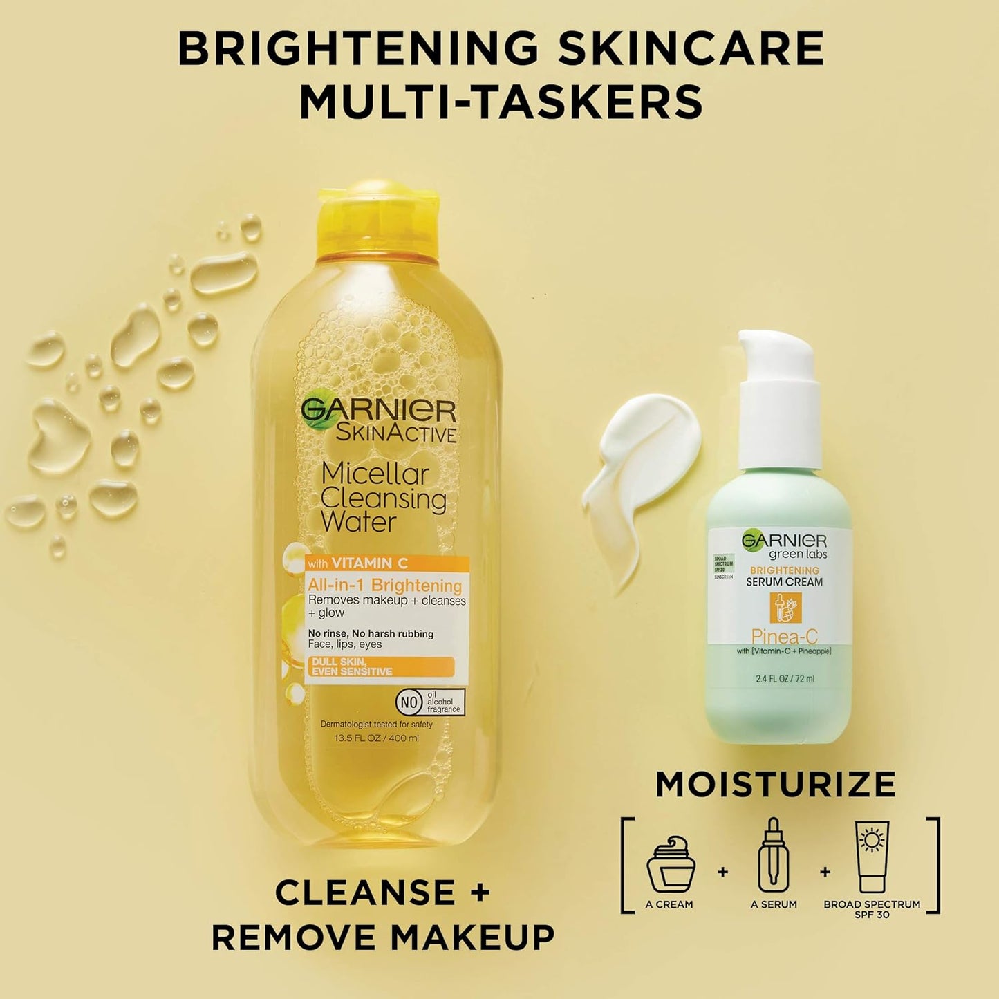 Garnier SkinActive Micellar Water with Vitamin C, Facial Cleanser & Makeup Remover, 13.5 Fl Oz (400mL), 2 Count (Packaging May Vary)