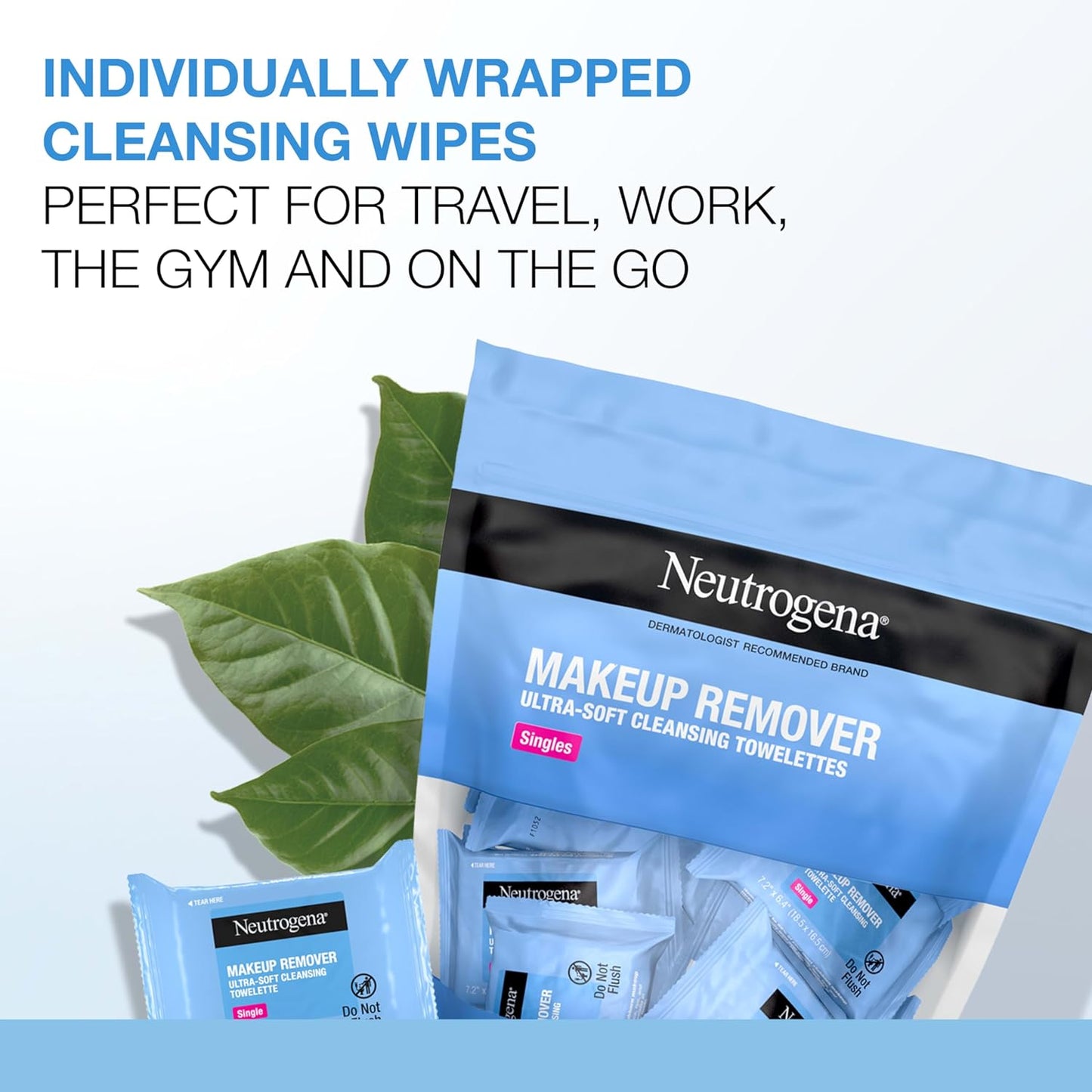 Neutrogena Makeup Remover Wipes Singles, Daily Facial Cleanser Towelettes, Gently Removes Oil & Makeup, Alcohol-Free Makeup Wipes, Individually Wrapped, 20 ct