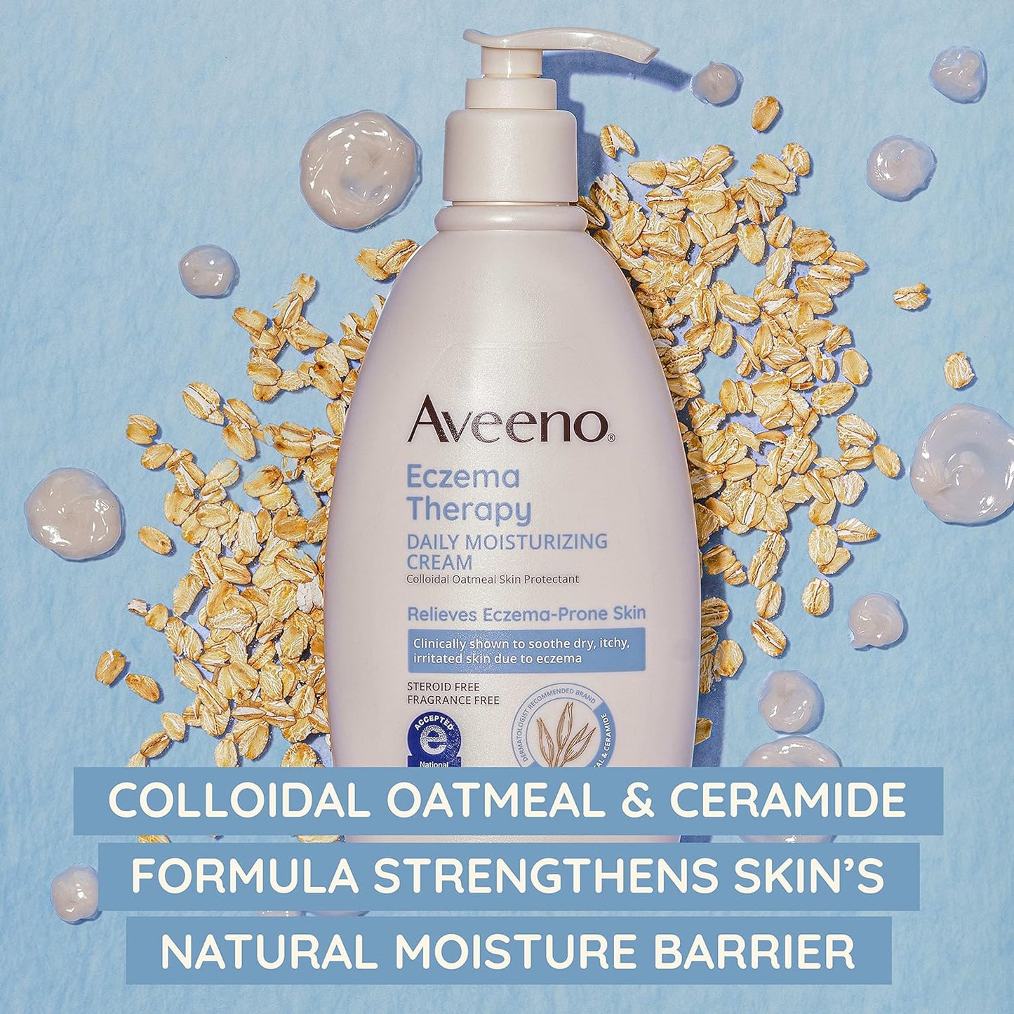 Eczema Therapy Daily Moisturizing Body Cream (Aveeno )for Sensitive Skin, Soothing Eczema Relief Cream, Colloidal Oatmeal & Ceramide for Dry & Itchy Skin, Steroid- & Fragrance-Free, 12 oz