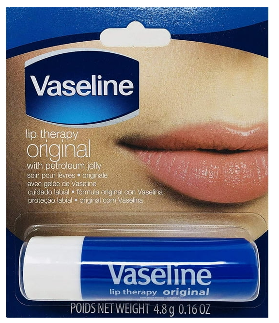 Vaseline Lip Therapy Care Original, Fast-Acting Nourishment, Ideal for Chapped, Dry, Cracked, or Damaged Lips, Lip Balm, 4-Pack, 0.16 Oz Each