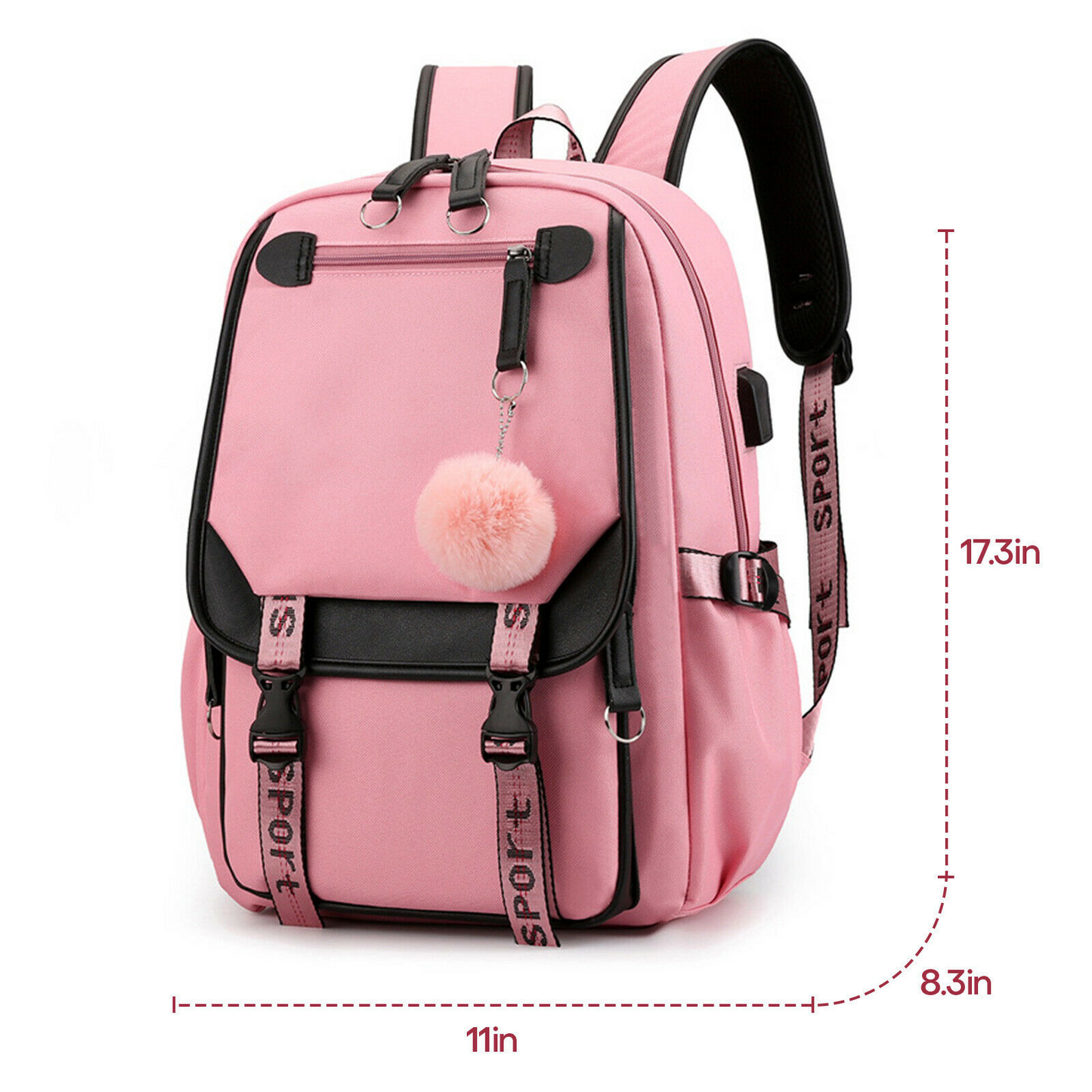 Women School Bag Oxford Waterproof Girls Backpack Rucksack w/ USB Charging Port