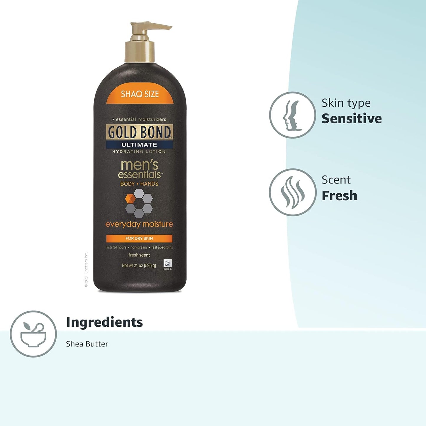 Gold Bond Men's Essentials Everyday Moisture Daily Body & Hand Lotion, 21 oz., With Vitamin C