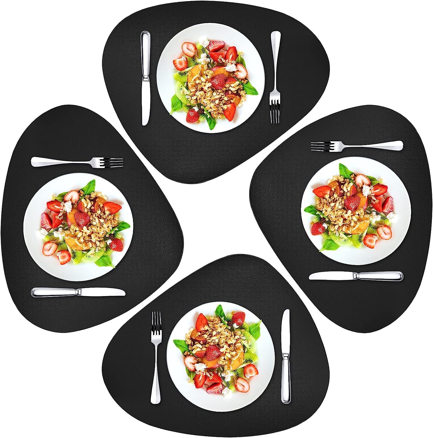 Herda Faux Leather Round Placemats Set of 4 Wipeable Washable Heat Resist Table Mats