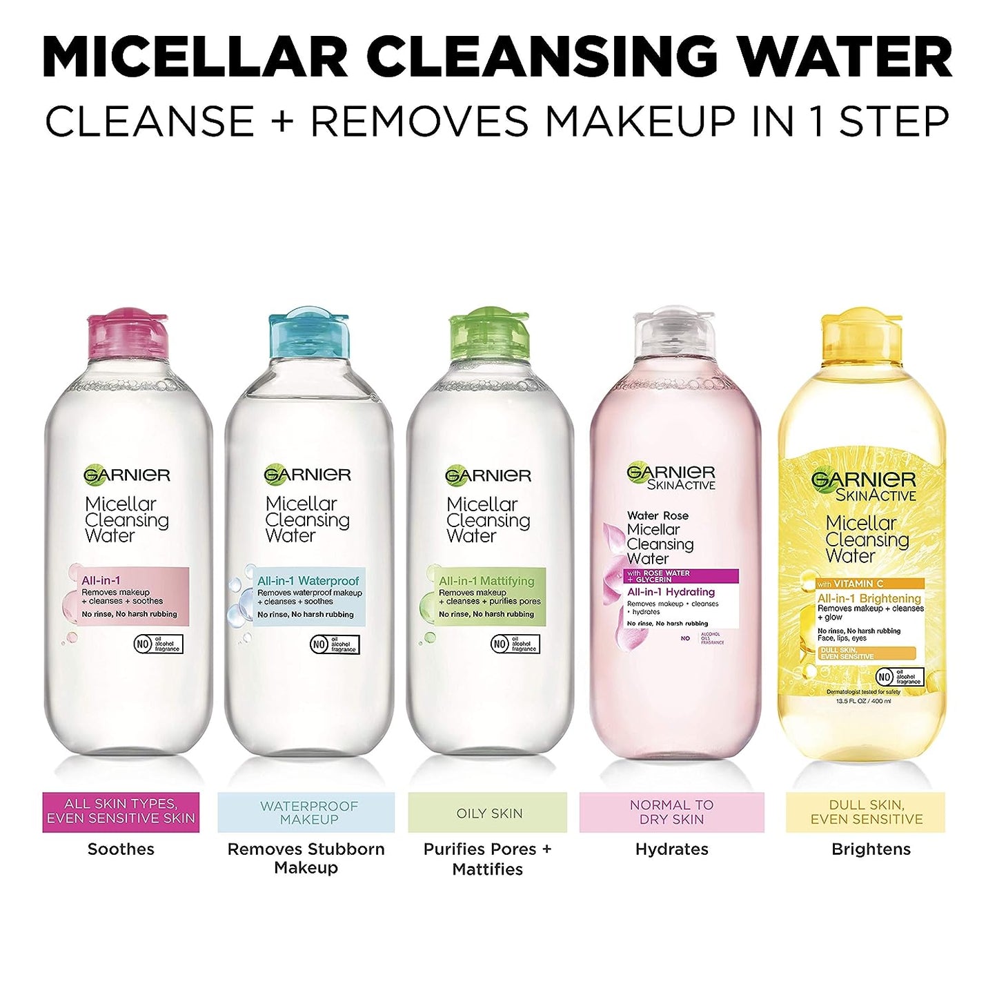 Garnier SkinActive Micellar Water with Vitamin C, Facial Cleanser & Makeup Remover, 13.5 Fl Oz (400mL), 2 Count (Packaging May Vary)